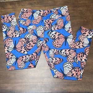 LuLaRoe Blue and Pink Butterfly Leggings